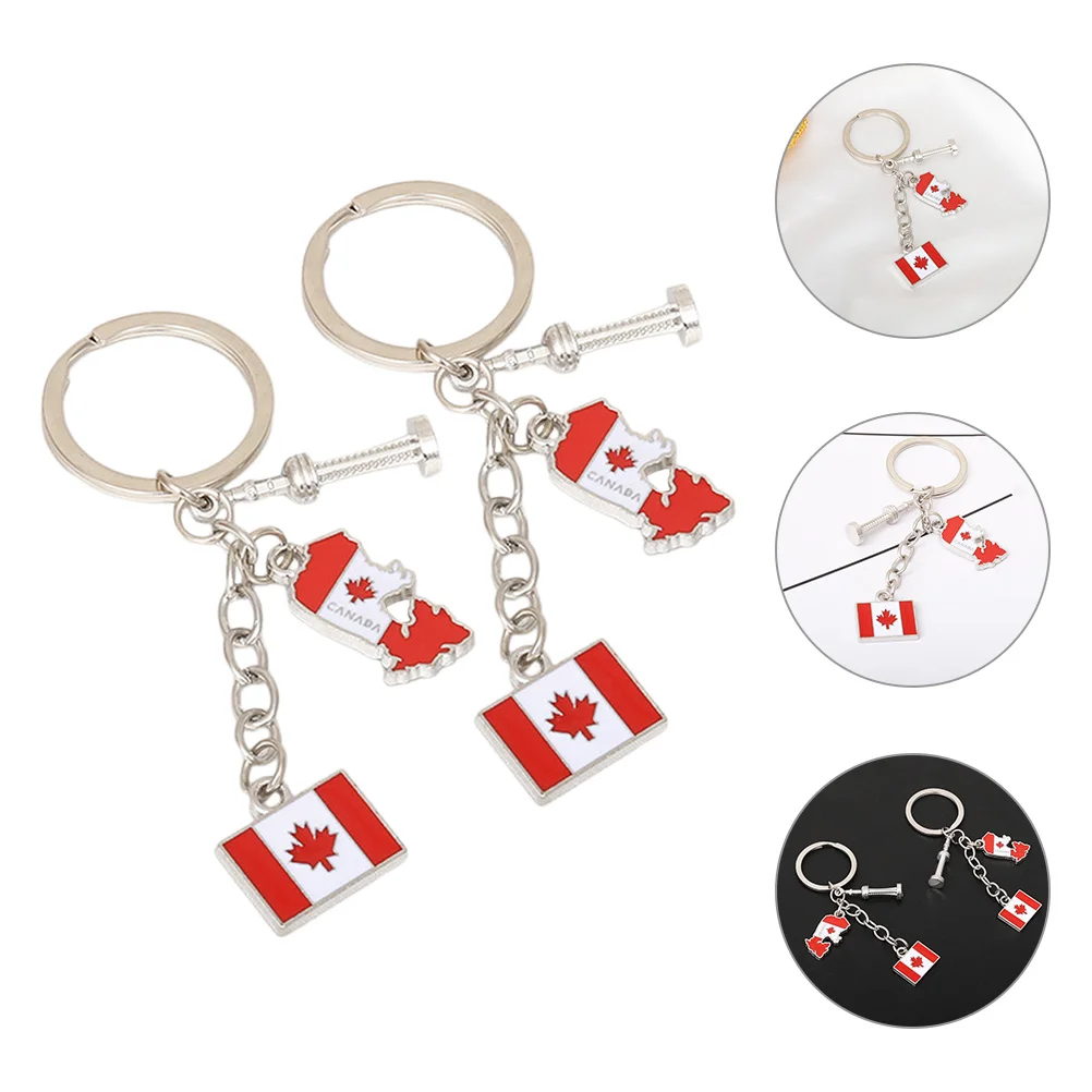 2 Pcs Key Chain Canada Flag Pendant Backpack Hanging Ornament Ring Keychain Zinc Alloy Souvenir