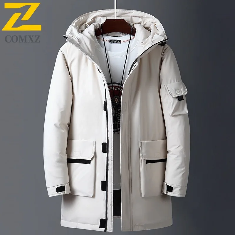 

COMXZ 2025 Мужская зимняя толстая длинная флисовая куртка-пуховик водонепроницаемая ветрозащитная повседневная куртка легкая альпинистская ветровка