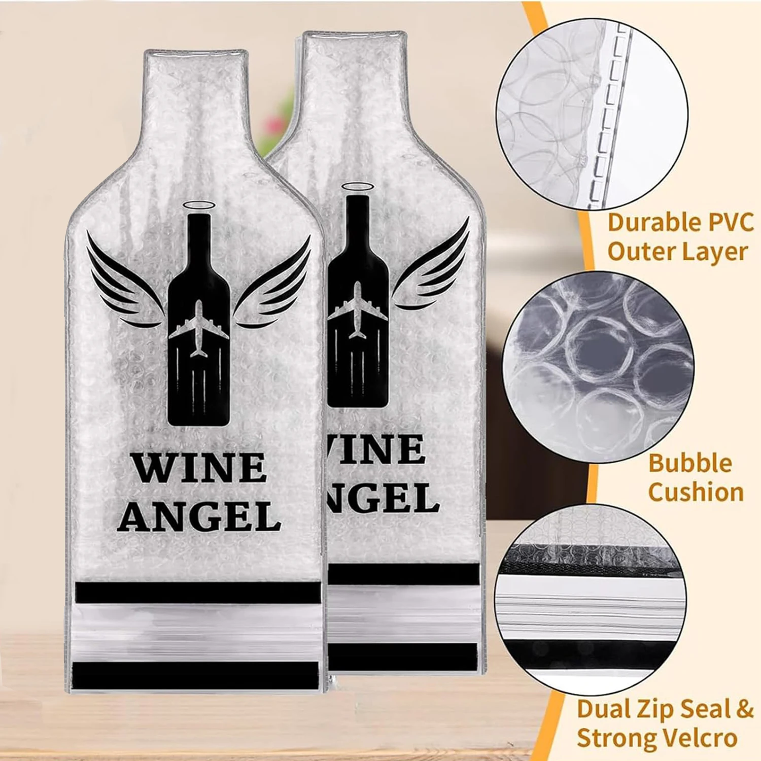 1/2Pcs Wine Bags for Travel Reusable Wine Bottle Travel Protector Bags Leak Proof Protective Bottle Bags Sleeves for Suitcase