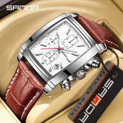 SANDA 5303 2023 New Top Brand Luxury Men's Watches Fashion Leather Quartz Wristwatch for Man Clock Waterproof Relogio Masculino