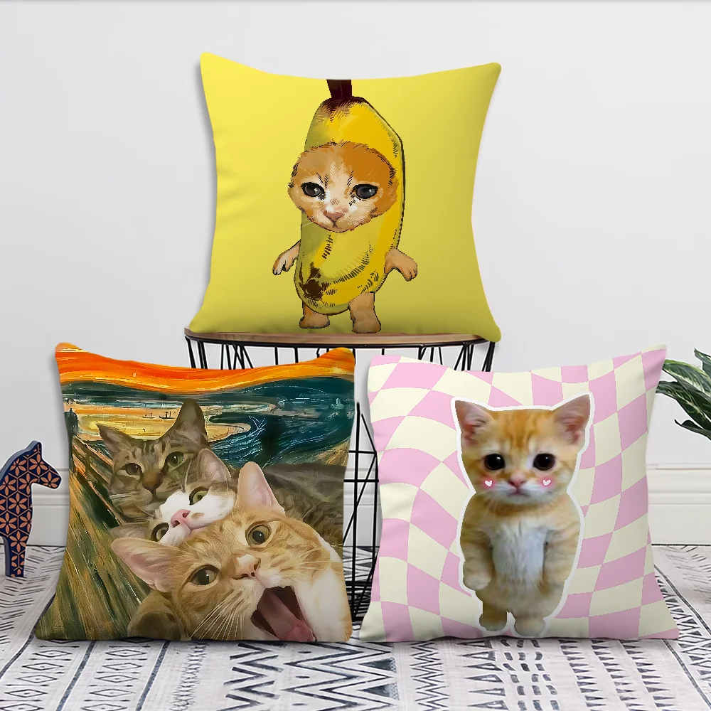 Banana Cat Meme Abstract Funny Painting Comfortable Soft Pillow Case for Sofa Living Room Home Office Decor Protective Covers