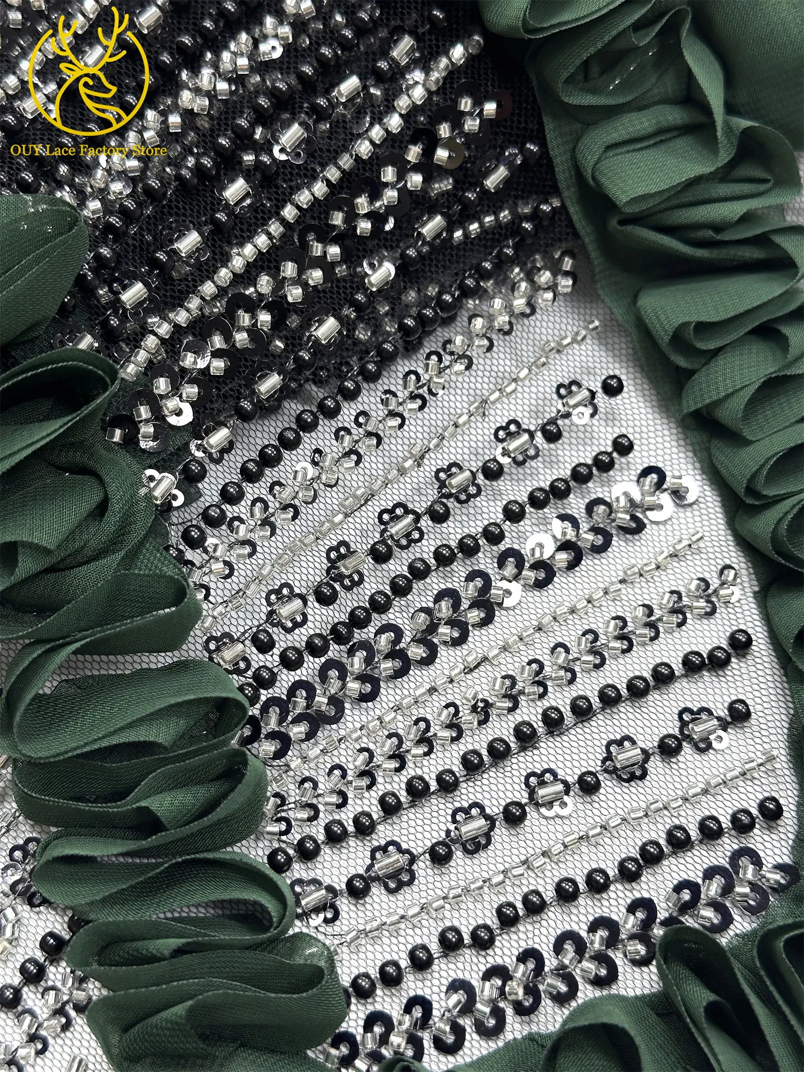 3D High-End Französischer Mesh-Stoff mit Stickerei und Perlen, Spitzenstoff 2026, Hochwertiger Afrikanischer Pailletten-Tüll für Hochzeitskleider zum Nähen – Detail 23