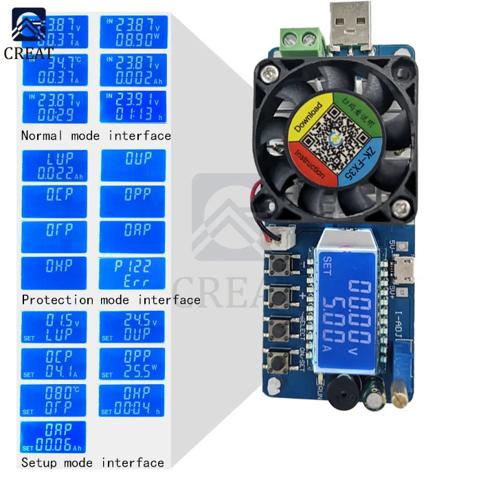 25W 35W 4A/5A Electronic Load Current Voltage Power Tester USB Protection LCD HD Display Adjustable Resistance Unloader