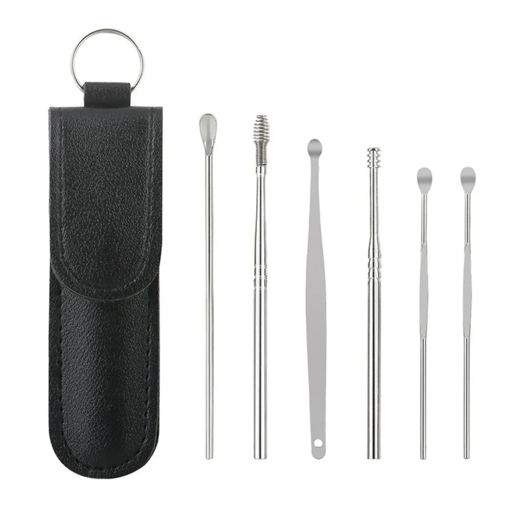 7pcs/set Portable Stainless Steel Ear Cleaning Spoon Set Ear Care Convenient Ear Cleaner Spiral Wax Pickers Home