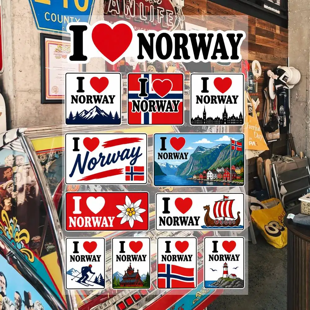 Ich liebe Norwegen Ästhetische Graffiti-Aufkleber Wasserdichte PVC-Sticker für Auto Motorrad Skateboard Helm Notizbuch