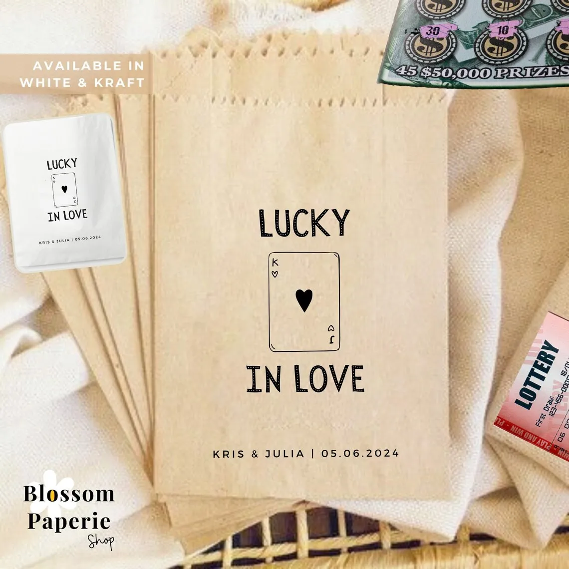 Lucky in Love Lotto Ticket Favor Bags Wedding Lottery Ticket Holder Wedding Lotto Bag Scratch Off Wedding Scratcher Favor Weddin