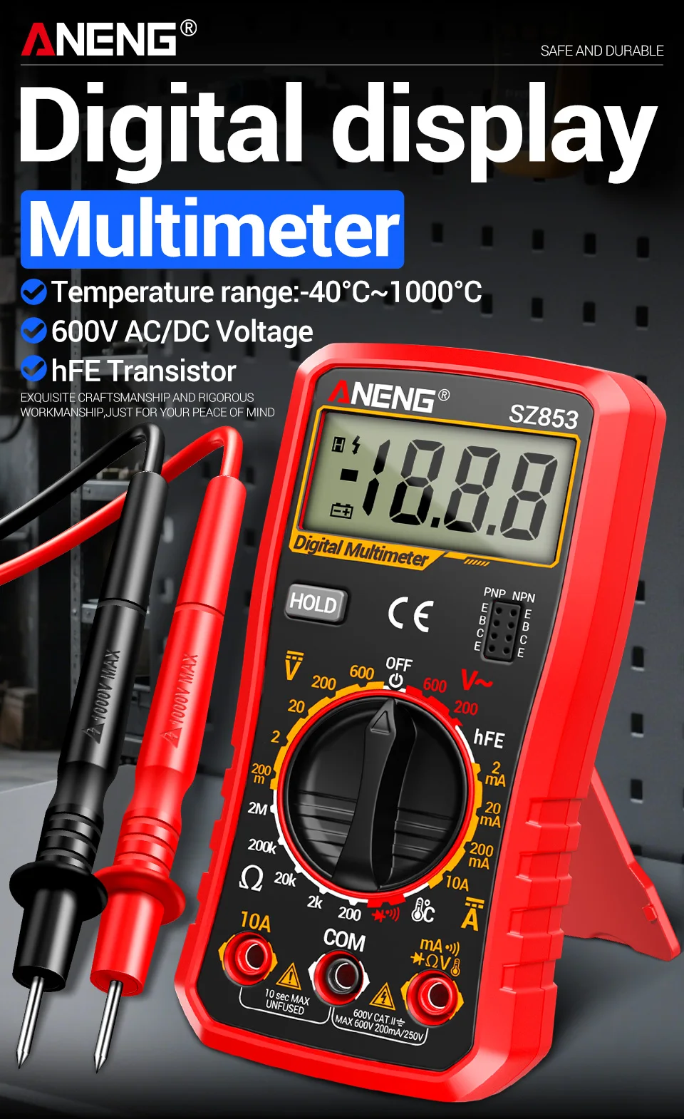ANENG SZ853 Digitalmultimeter 1999 Zähler Multimeter-Tester misst AC/DC-Spannung, Strom, Widerstand, Temperatur, Diodentest. – Detail 1