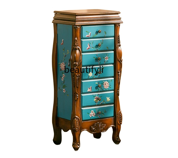 

European-Style American Jewelry Storage Cabinet Seven Buckets Jewelry with Mirror Curio Cabinet Bedroom Cosmetic Cabinet