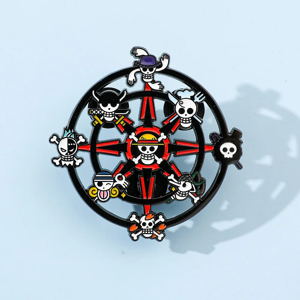 Cartoon Skull Brooch Cute One Piece Anime Pirate Decoration Enamel Pin Badge Backpack Clothes Lapel Pin Kids Jewelry Gifts