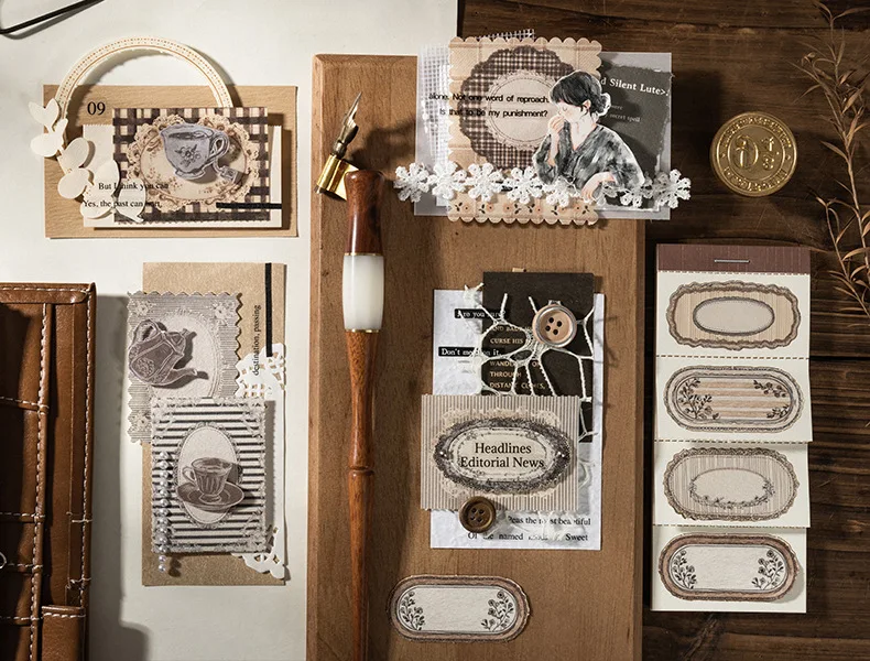 1er-Pack/2er-Pack Vintage-Stanzmuster-Kollagen-Notizen, florale Serie, Notizbuch mit Einband, 6 Stile, 20 Blatt – Detail 3