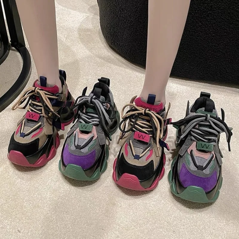 

2025 Retro Colorful Dad Shoes for Women, Chunky Platform Sneakers with Height Increasing Sole, Trendy Casual Athletic Fashion