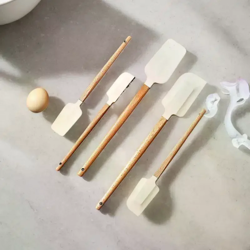 5 قطعة كريم كعكة ملعقة سيليكون مقبض خشبي الخبز المعجنات مكشطة الخلاطات غير عصا المطبخ الحلوى الخبز ملعقة مجموعة #4