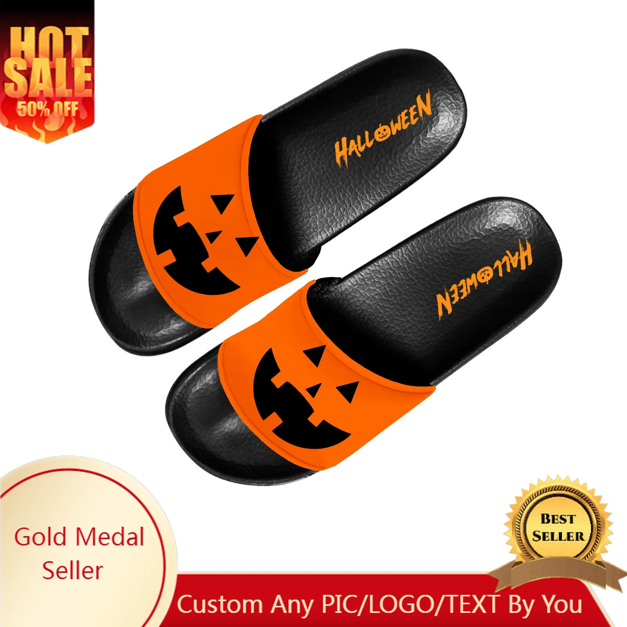 

Halloween Pumpkin Slippers Home Water Shoes Men Women Teenagers Bathroom Beach Pool Sandals Custom Made Summer Slipper