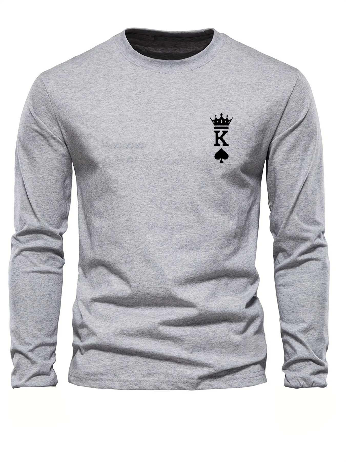 100% Pure Cotton Men's Long Sleeved Round Neck Loose Casual KING Pattern Printed Spring and Autumn Versatile T-Shirt Top image 2