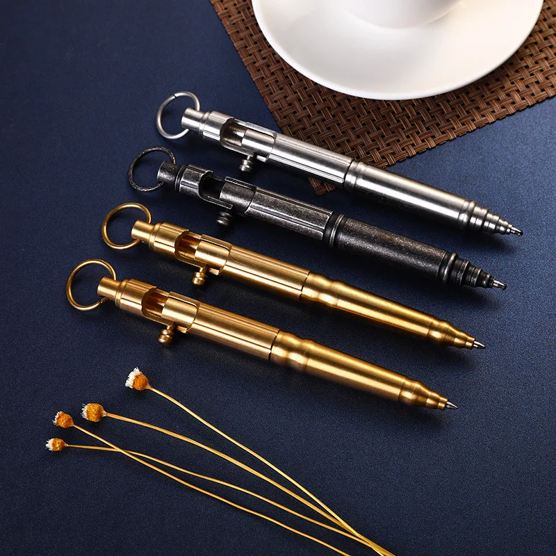 Portable EDC Tungsten Steel Head Brass Pen Creative Retro Pure Copper Bolt Type Bamboo Type Self-defense Tactical Pen