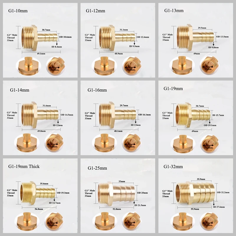 Mosiężne złącze pagody G1 Cal do 10 ~ 32mm miedziane złącze zbiornik akwarium wąż do pompy nawadnianie ogrodu adaptera fajka wodna