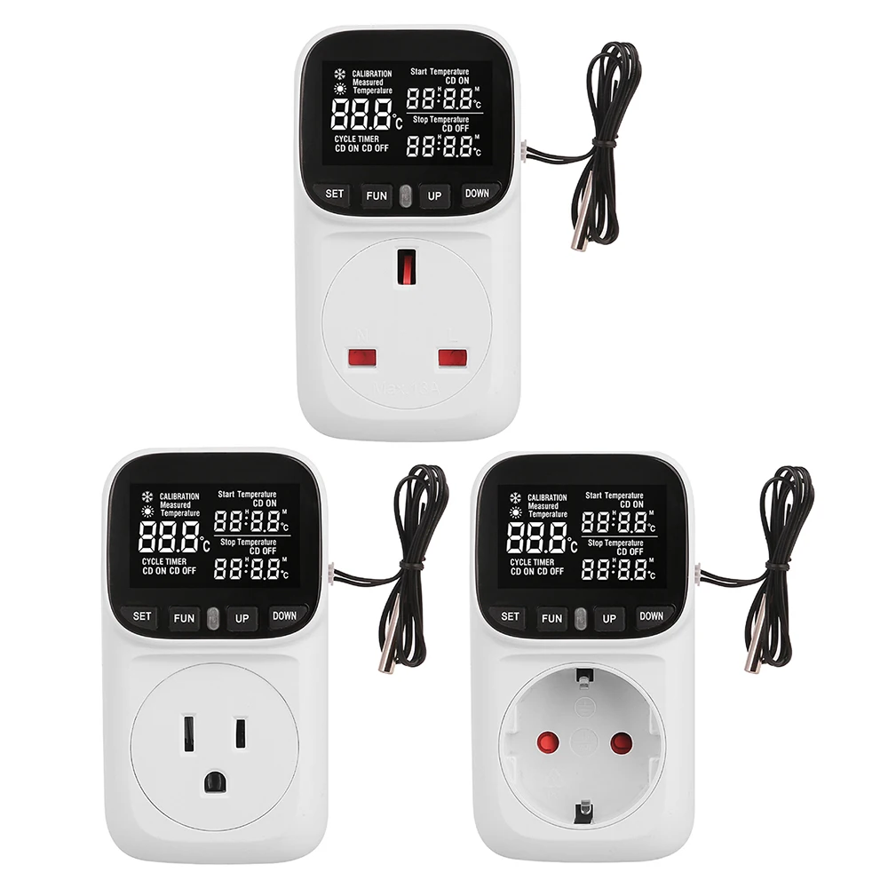 Thermostat Temperature Controller 16A Smart Plug 230V High-Precision LCD Digital Display EU US UK Socket Outlet