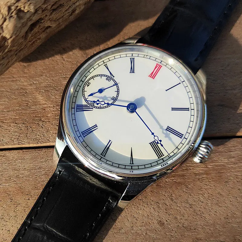 

40mm Vakuy Manual Mechanical Watch, Business Style, Seagull ST36 Movement, Artistic Roman Numerals, Red 12 O'clock Marker, Railw