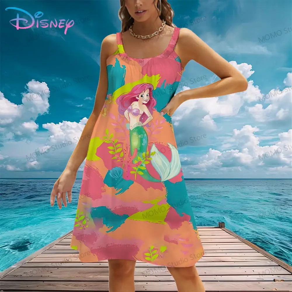 Women's Beach Dress Sling Disney's Princess Kawaii 2024 S-3XL Lovely Cool Fashion Female Clothing Leisure Y2k Street Wear Summer