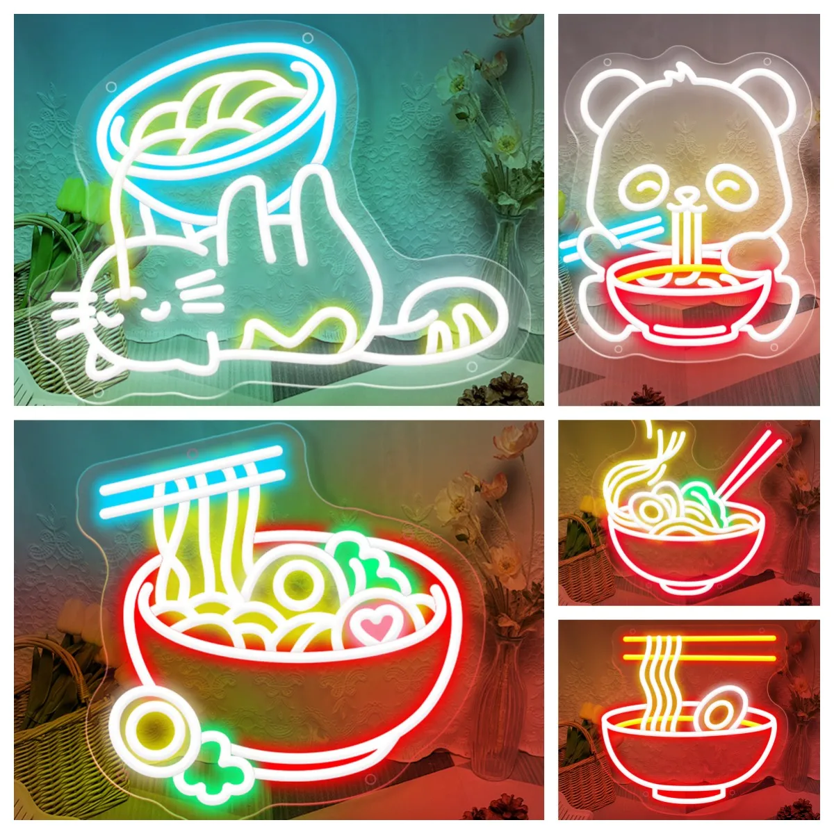 Ramen Noodles Neon Sign Room Wall Decor Bowl Led Neon Lights Sign Noodle Food Shop Restaurant Bedroom Decoration Neon Lights USB