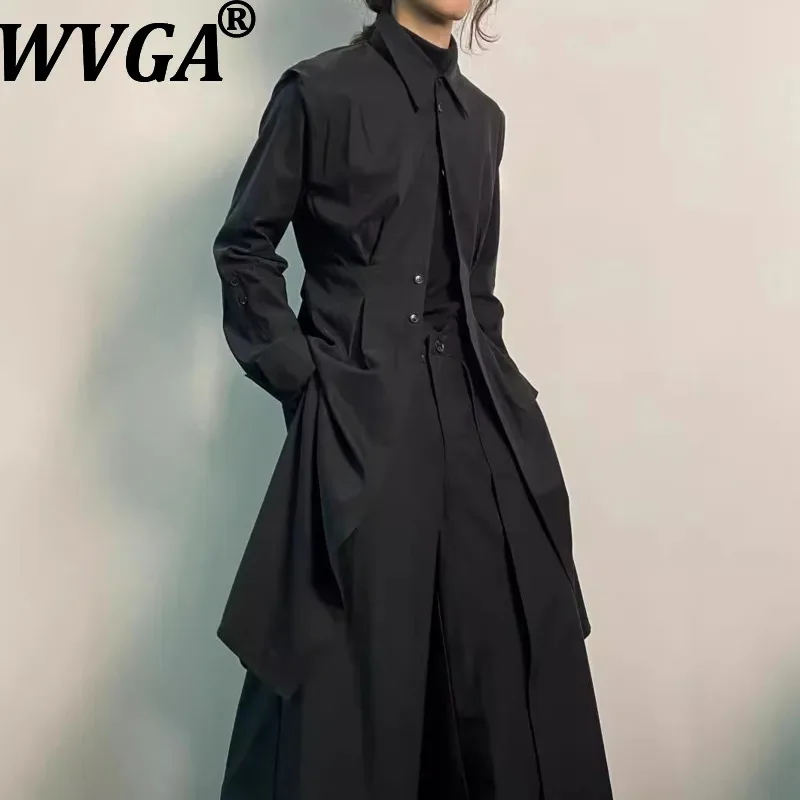 

WVGA Spring Autumn New Men Tide Streetwear Dark Style Turn-Down Collar Long Trench Coats Niche Chic Casual Skirts Ins Y2K W15374
