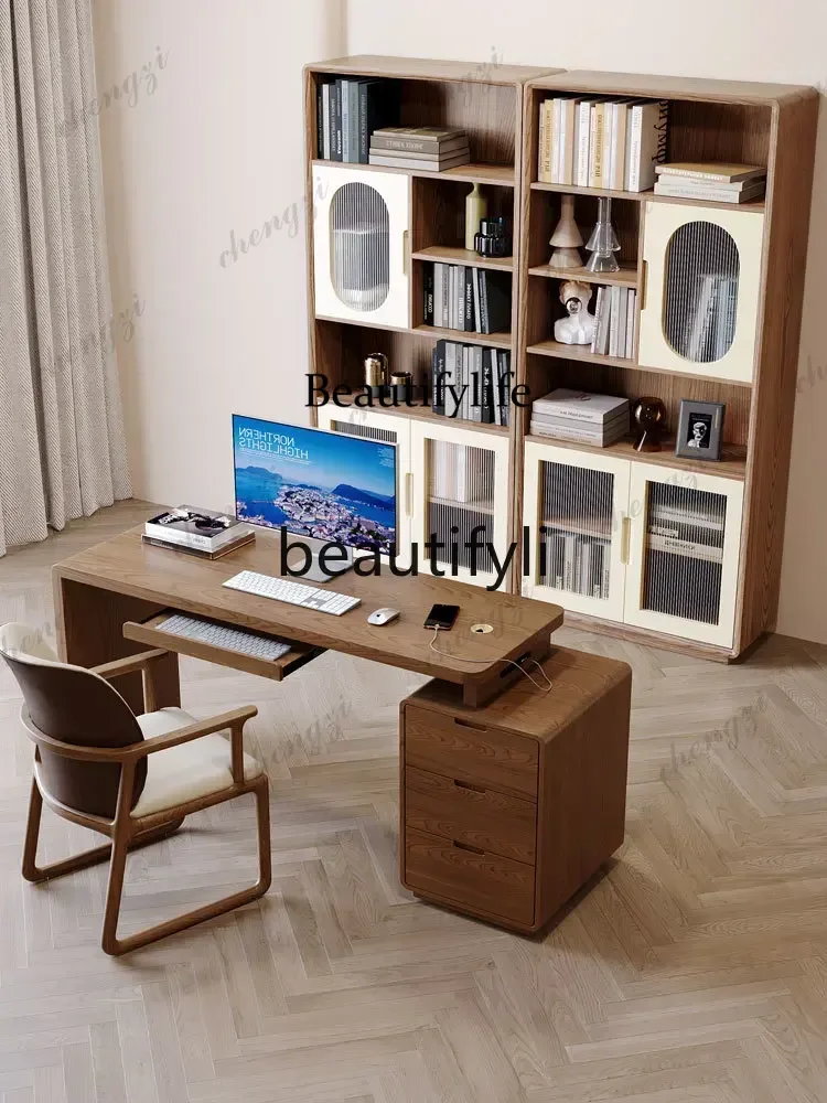 03  Chinese-style solid wood desk, chest, integrated retractable computer desk, small apartment, home bedroom, office writ