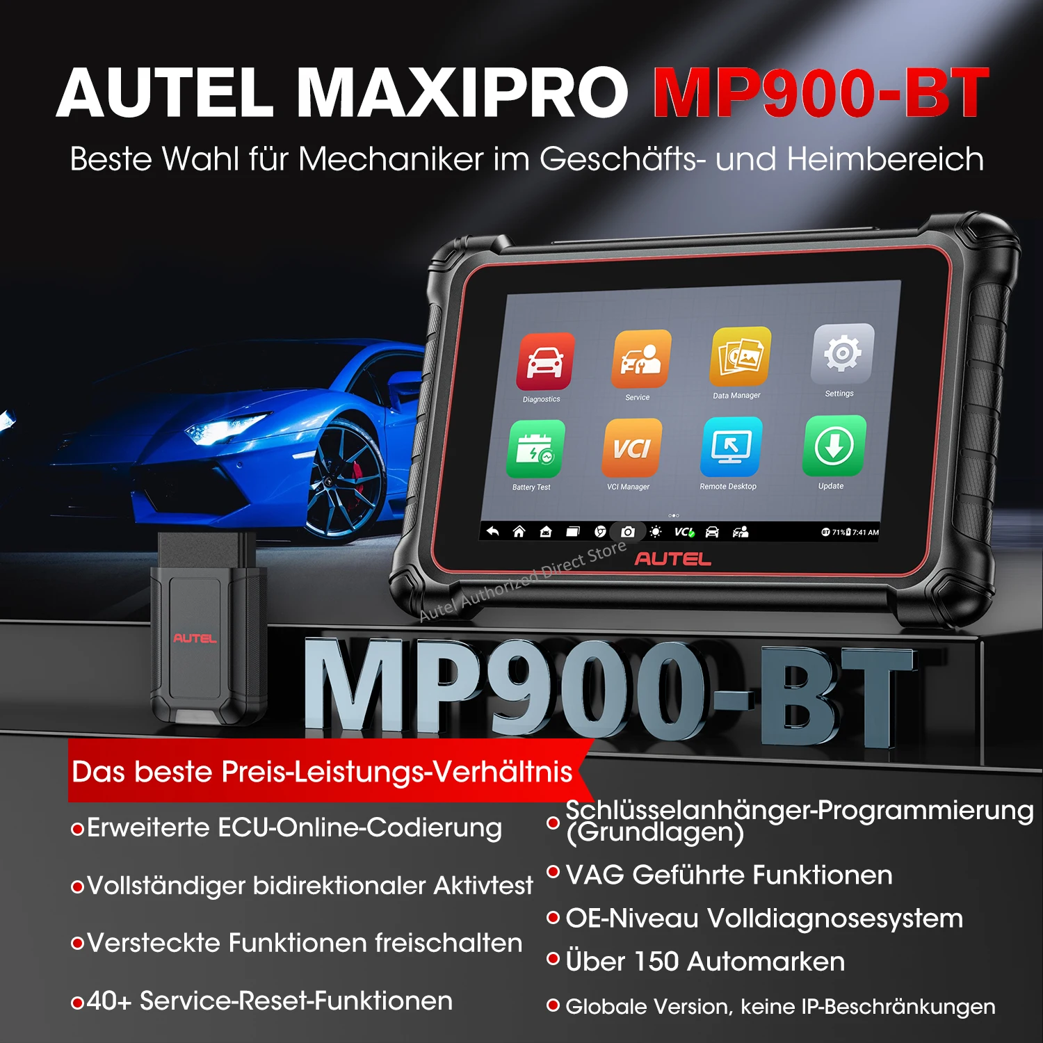 Autel MaxiPRO MP900-BT MP900BT OBD2 Diagnosegerät Automotive Scanner ECU-Codierung Bidirektionales Scan-Tool CAN FD DoIP Verbesserte Version des MP900 – Detail 3