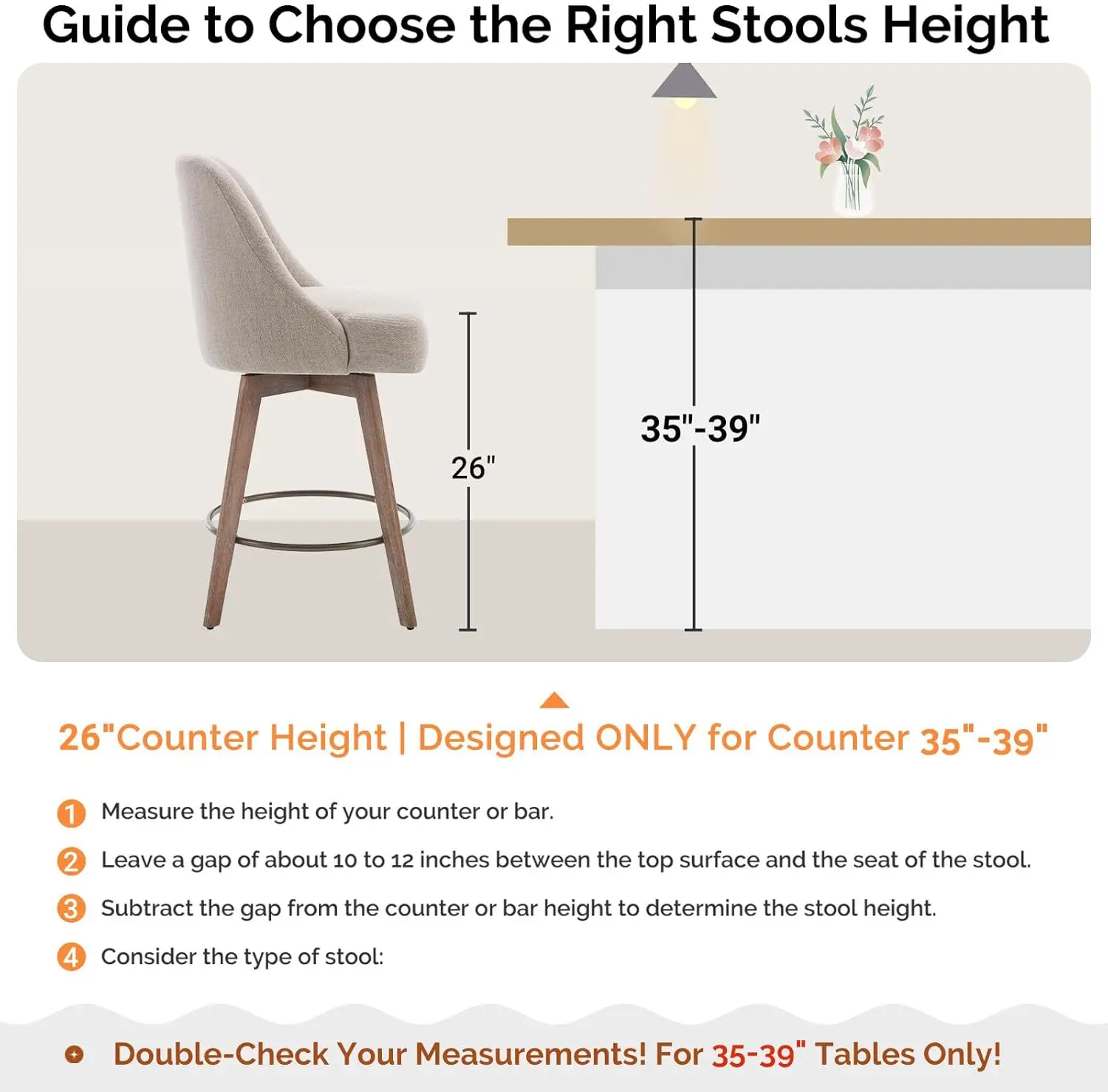 Counter Height Bar Stools Set of 3,Modern Mid-Century Swivel Barstools with Backs&Wood Legs, Linen Fabric Upholstered Bar Chairs