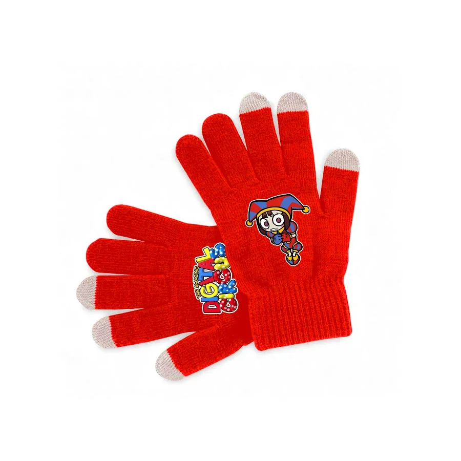 The Amazing Digital Circus Pomni Gloves Anime Cartoon Full Finger Printed Gloves Red Knitted Touch Screen Mitten Christma Gift