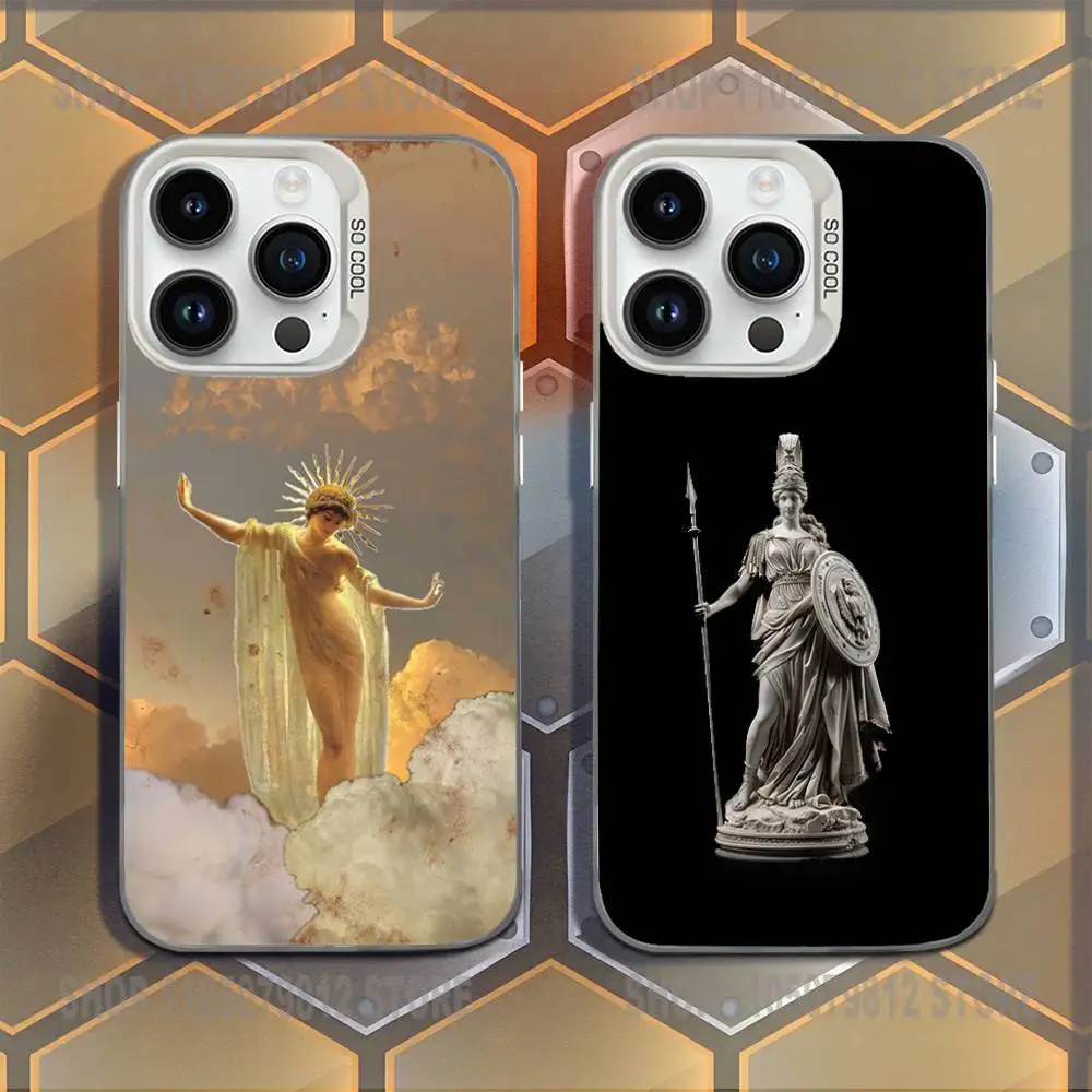 

Phone Case For iPhone 16,15,14,13,12,11,Mini,Pro,E,MAX Abstract Greek Mythology Athena White Candy Matte Shockproof Cover