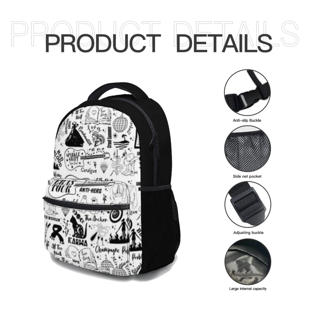 Taylor-Swift-Eras Tour - Pattern Doodle Versatile Backpack Large Capacity Waterproof Backpack Washable Computer Bag Unisex