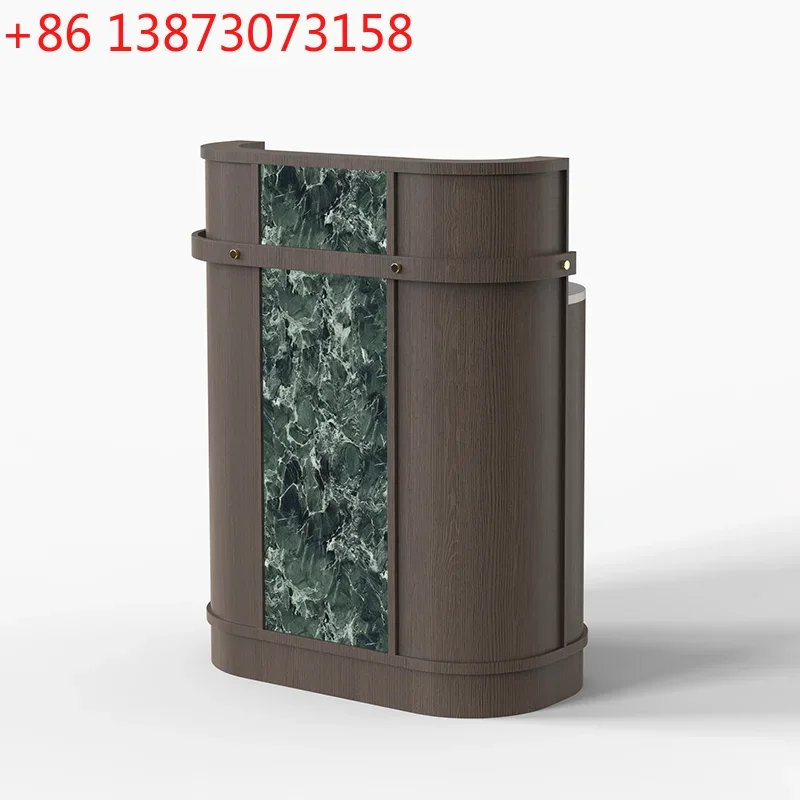 Inquiry Desk Service Desk Modern Italian Wood Grain Light Luxury Welcome Desk Prada Green Slate Stainless Steel Bar Customizatio