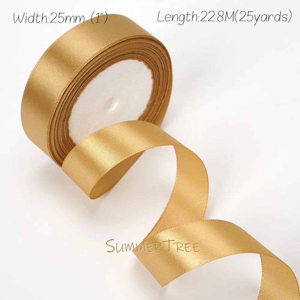 Goldfarbenes Satinband, 25 Yards, 22,8 Meter, 6 mm, 10 mm, 15 mm, 25 mm, 38 mm, 50 mm, für handgefertigte DIY-Geschenkverpackungen, Party, Halloween-Dekoration – Detail 6