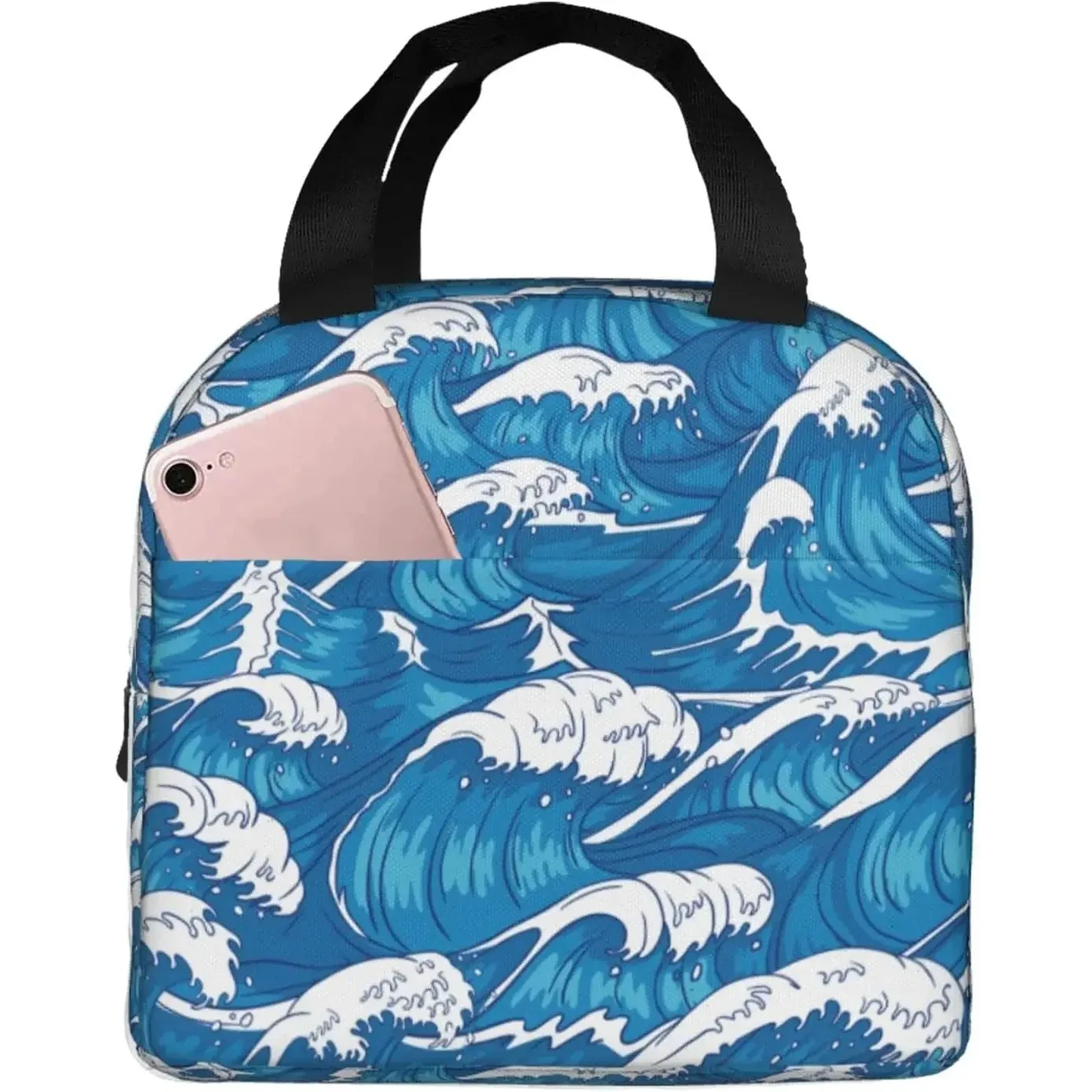 Wave Pattern Lunch Box Reusable Lunch Bag Work Bento Cooler Reusable Tote Picnic Boxes Insulated Container