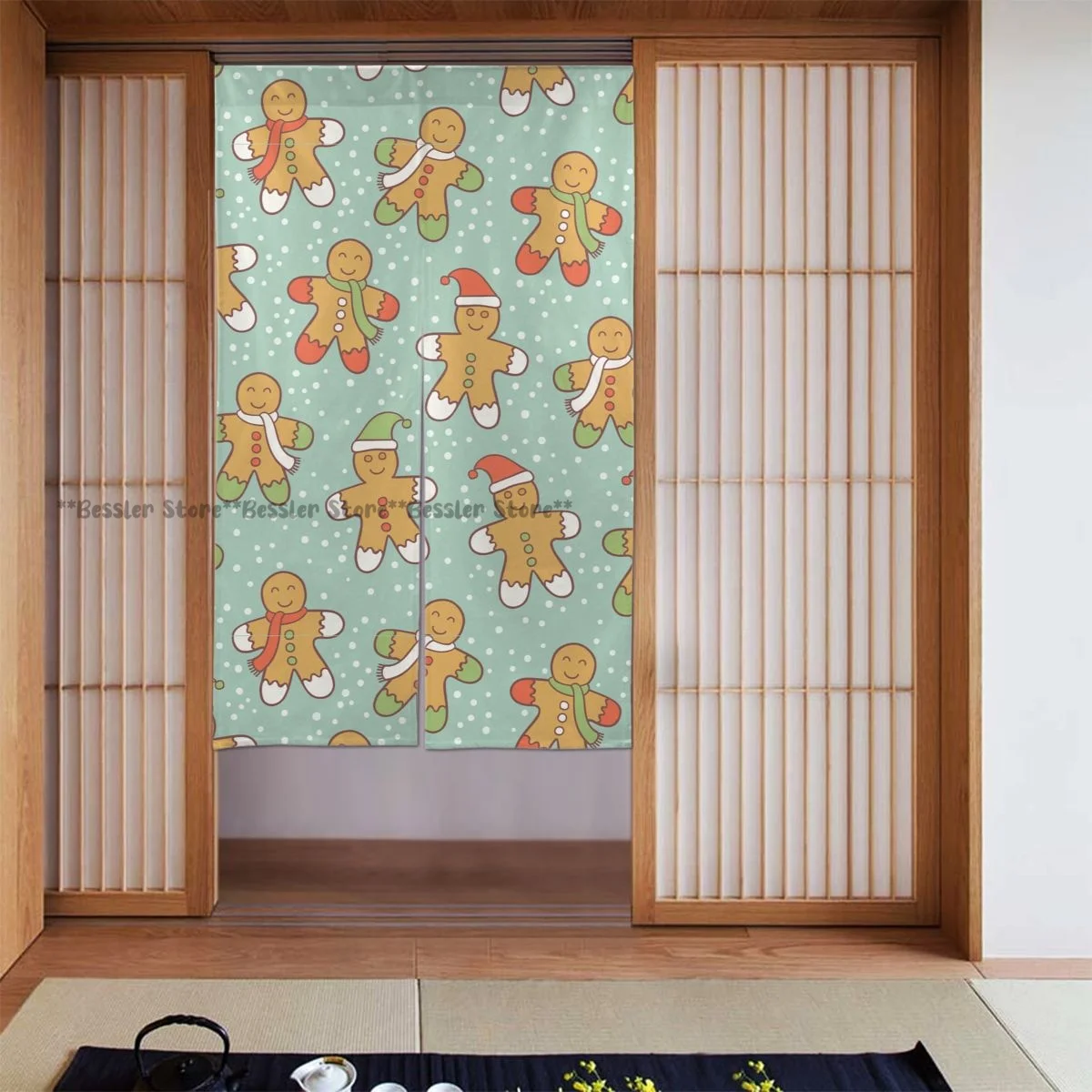 

Door Curtain Christmas Gingerbread Men Hanging Curtain for Living Room Partition Door Screen Home Deocration
