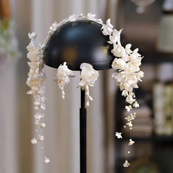 Orchid Beaded Tassel Bride Flower Hair Band Wedding Headpiece women Hair Accessories