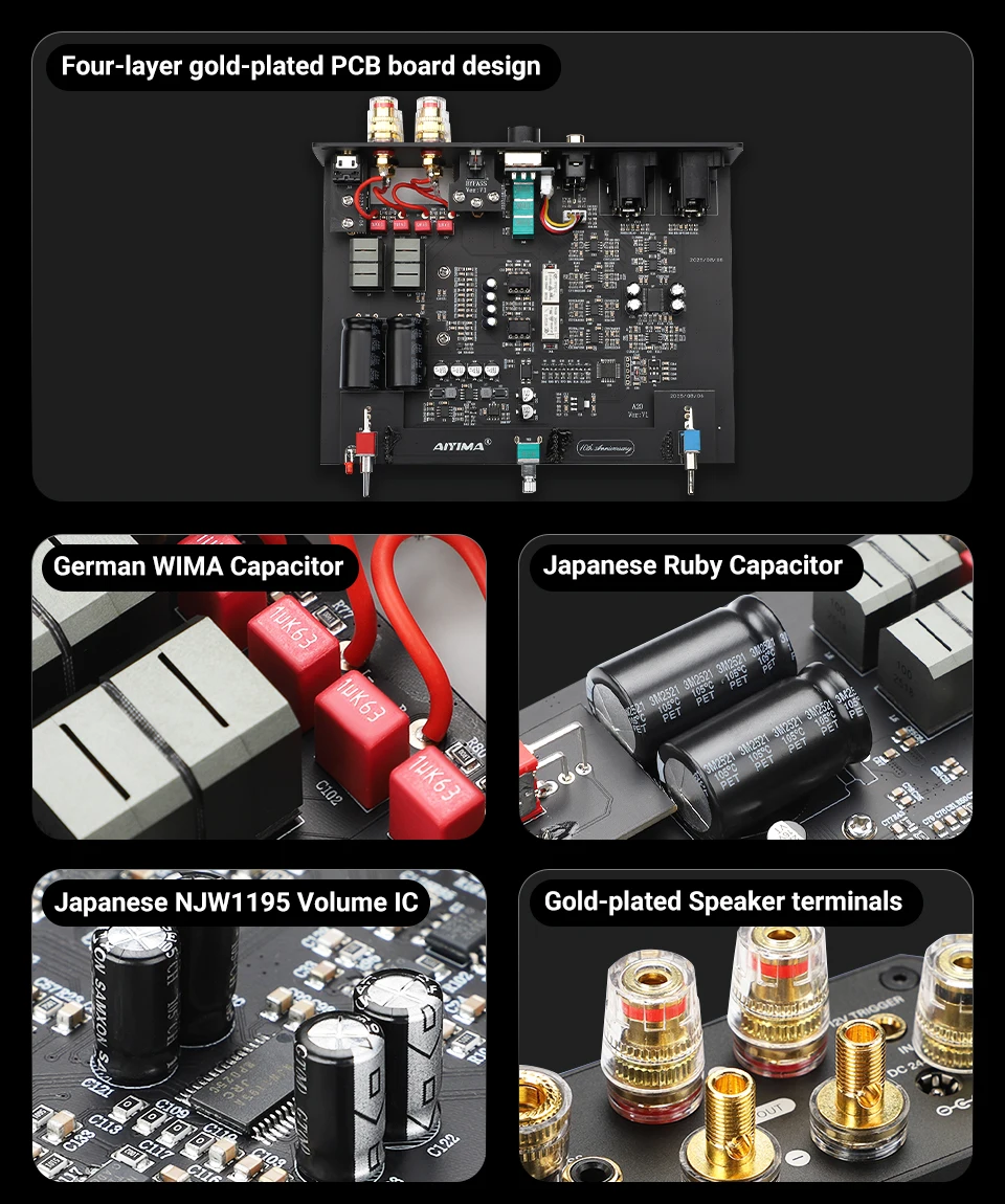 AIYIMA Audio A20 Stereo-Leistungsverstärker PFFB Vollständig Symmetrischer HiFi 2.0 Verstärker mit HPF Hochpassfilter für Passive Lautsprecher – Detail 12