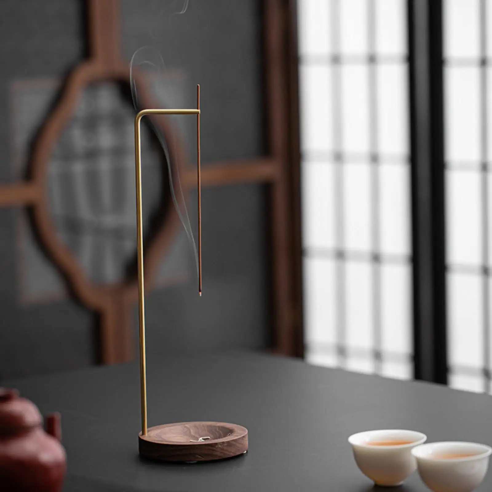 Upside Down Walnut Brass Incense Cone Holder Backflow for Meditation Aesthetic Home Decor