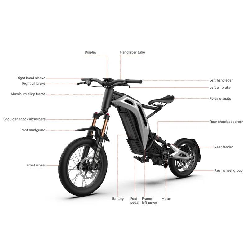 New Design 18inch Folding E Motocross Bike 70KM Long Mileage With 48V 25Ah Bettery Fat Tire Ebike Electric Bike For Adult