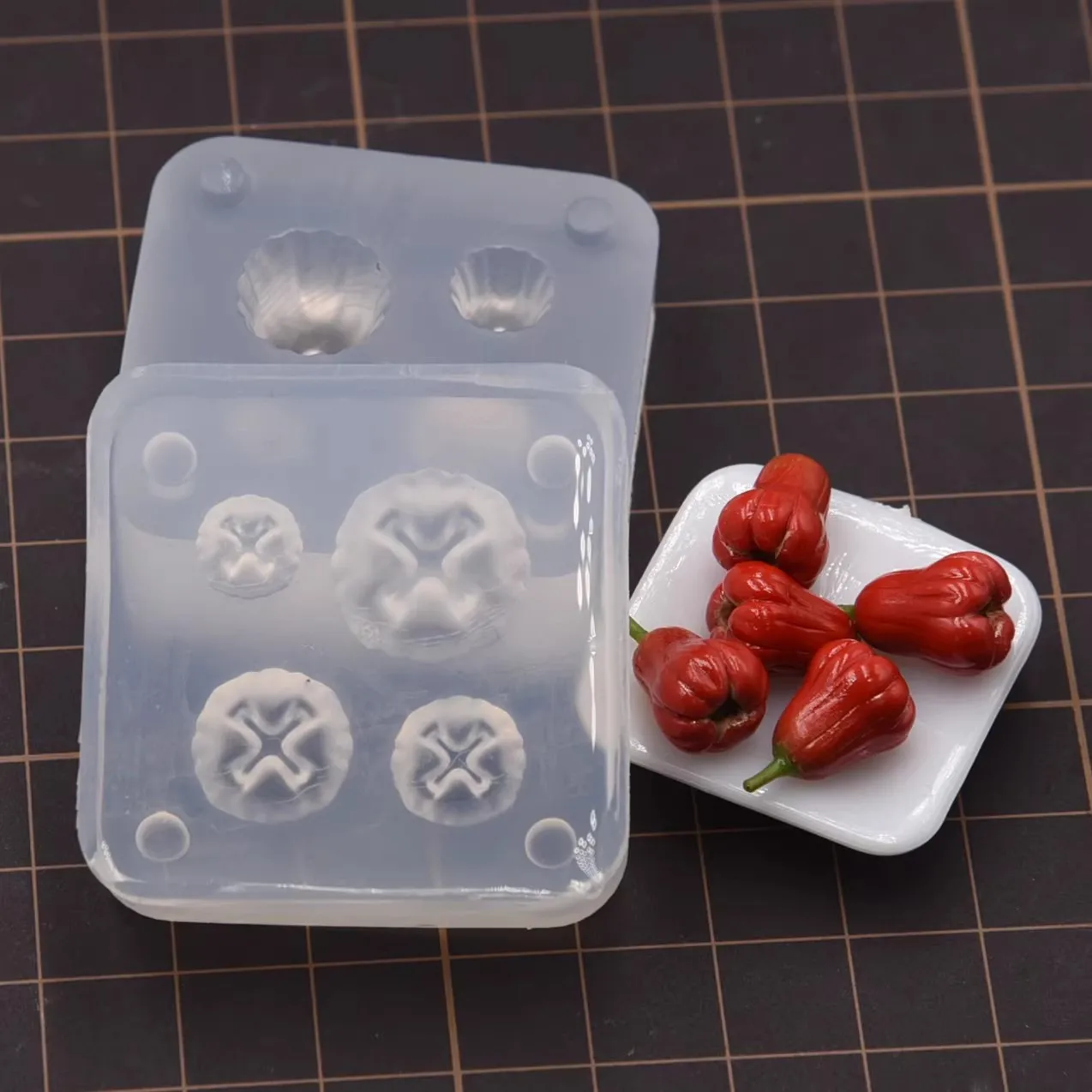 Original Design Mini Cute 3D Fruit Peach Pear Silicone Mold Resin Clay Doll House Food DIY Tools 3
