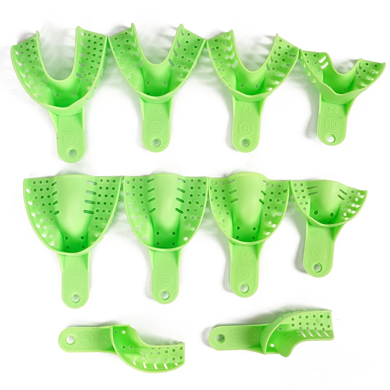 Dental Plastic Impression Trays Perforated Green Tooth Holder Durable Autoclave Teeth Tray Dentist Oral Material  Tool