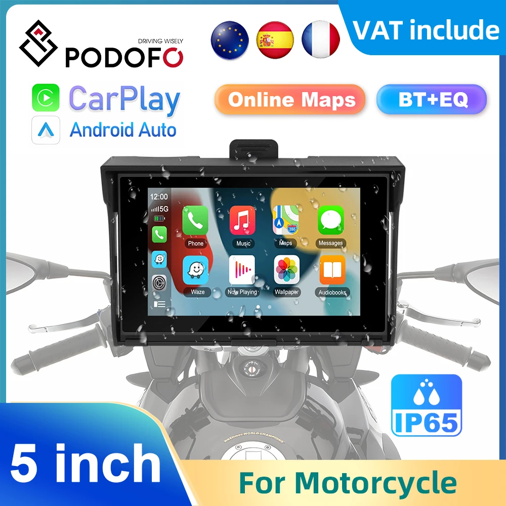 Podofo Motorcycle CarPlay Monitor Portable Smart Player For Motorcycle Wireless Carplay Android auto AirPlay Android Cast