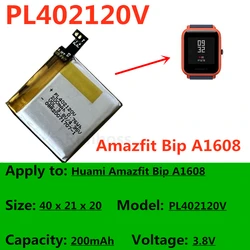 New Original PL402120V 200mAh 3.8V for Huami Amazfit Bip GTR Smart Sport Watch A1608 / Ares A1908 Li-polymer Replacement Battery