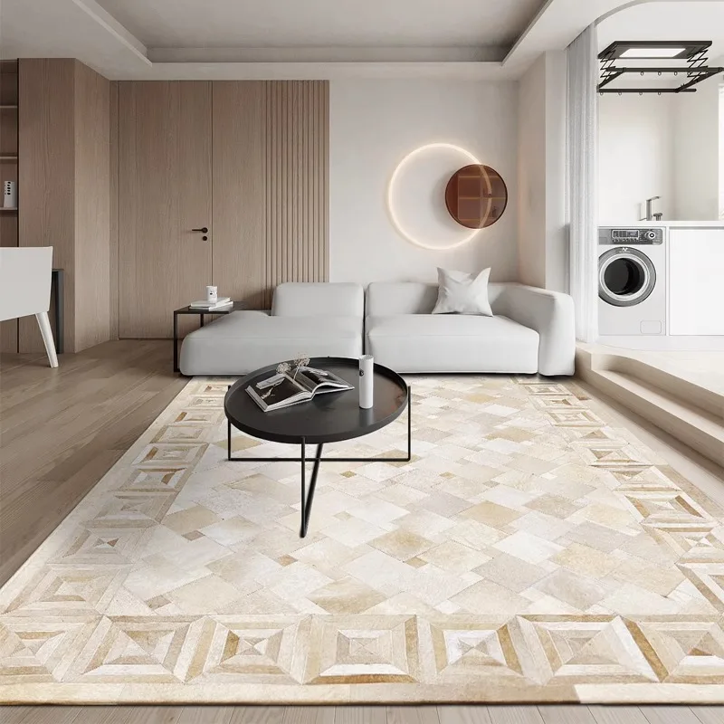 Modern Art Carpet Living Room Cream Style Real Cowhide Rug for Cloakroom Study Floor Mat Large Customize Villa Bedroom Rugs
