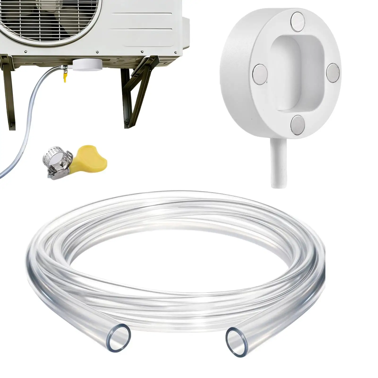 Kit de Mangueira de Drenagem Magnética Portátil para Ar Condicionado, Tubo de Condensado Transparente com Abraçadeira, Fácil Instalação para Unidades Mini Split