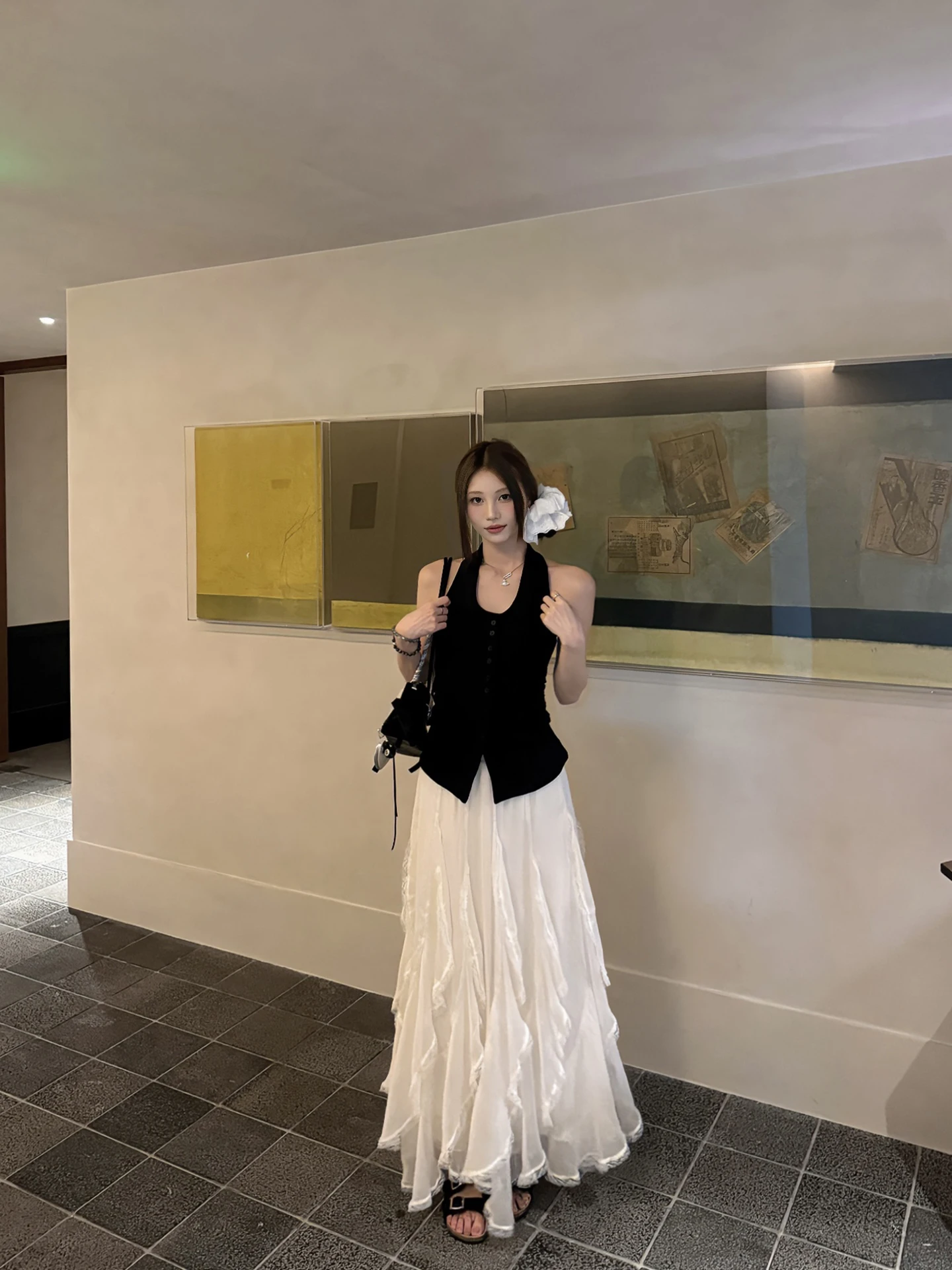 

Юбка-трапеция Masalady Studio с кружевной отделкой и асимметричным подолом, с завышенной талией, длинная, женская, модная, весна 2024