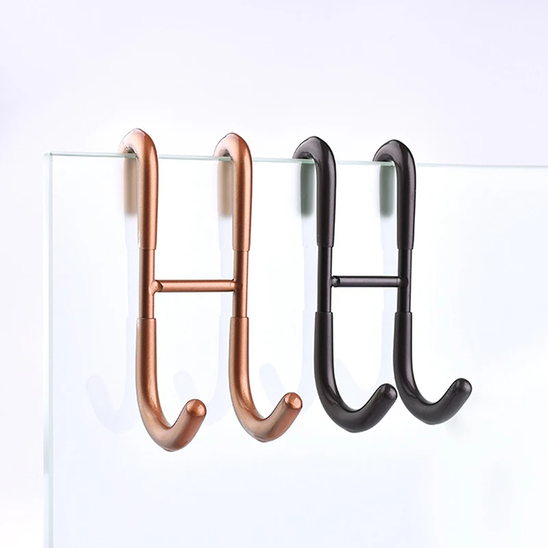 Shower Glass Door Hook Plated Gold 304 Stainless Steel Rack Hooks Bathroom Frameless Drilling-Free Hanger