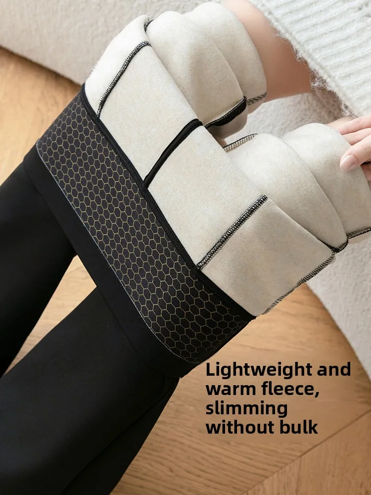 따뜻한 기모 안감 요가 팬츠 하이웨이스트 케이트 디자인 벨보텀 키 큰 여성용 겨울 보온 아크스킨 팬츠 블랙