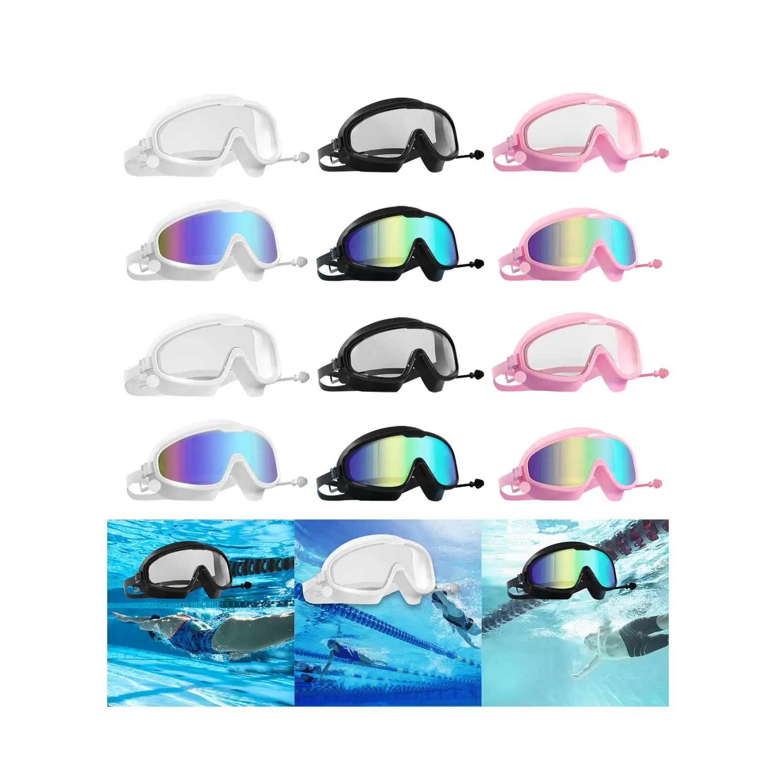 Swimming Goggles Swim Glasses Diving Goggles Comfortable with Earplugs Adult