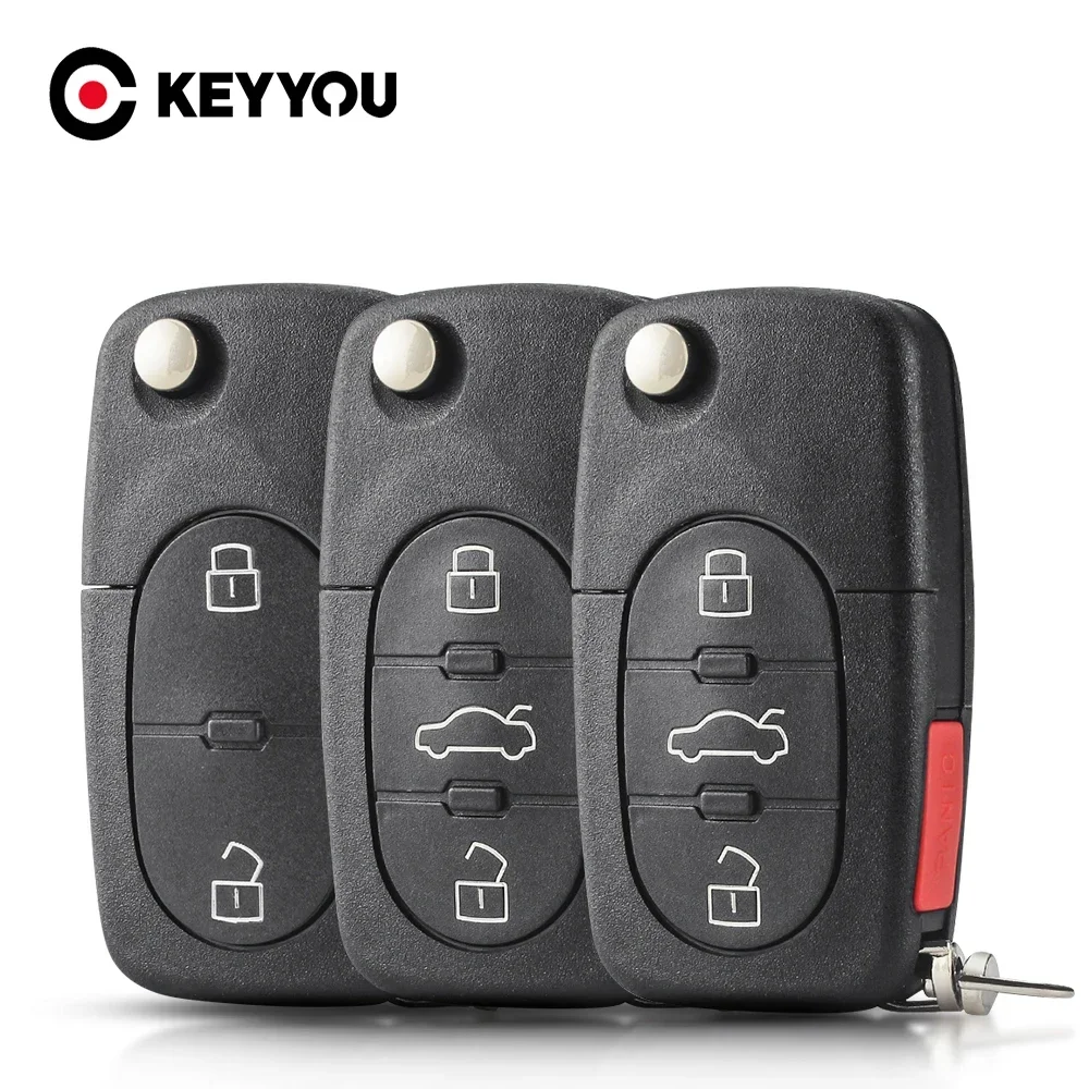 Keyyou 2 peças para audi a2 a3 a4 a6 a8 b5 rs4 tt 1994-2004 quattro flip remoto chave do carro capa fob cr1620 cr2032 suporte